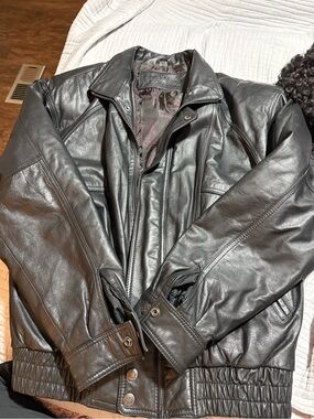 Expressions Black Leather Bomber Jacket